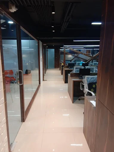 Office Corridor with Glass Partitions